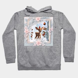 Cute fawn with bird in a winterlandscape Hoodie